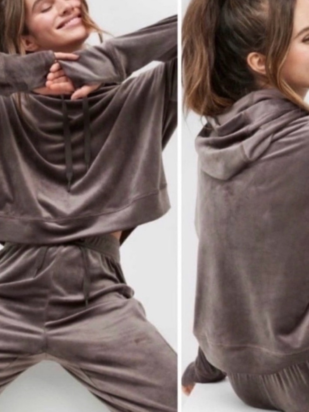 Aerie Cozy Plush Cropped Hoodie and Joggers after party Set 2 piece - Taupe 🌺